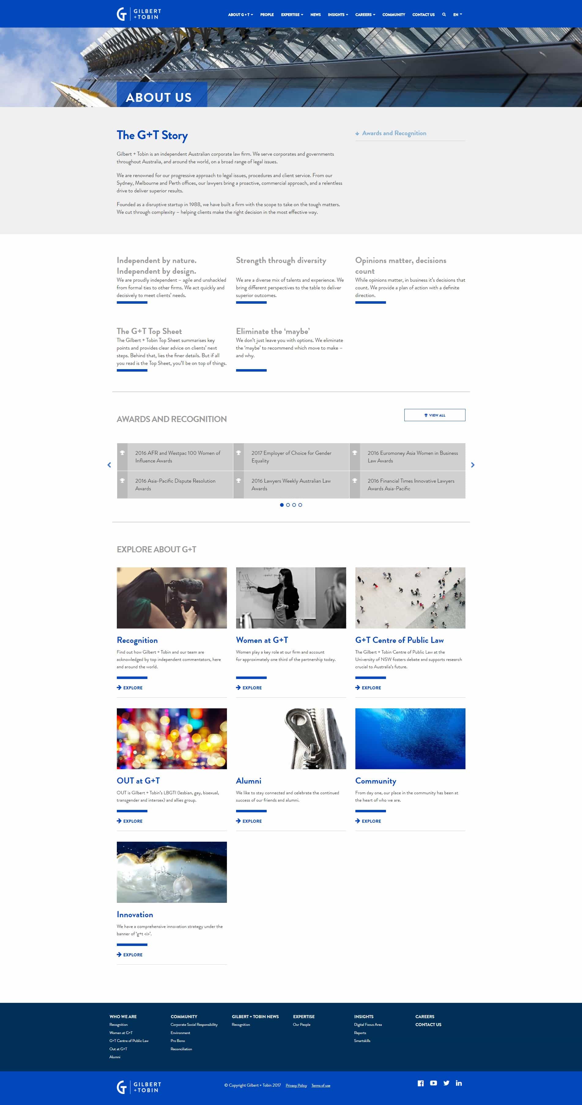 Gilbert + Tobin Lawyers | Frontend Website Build about us page