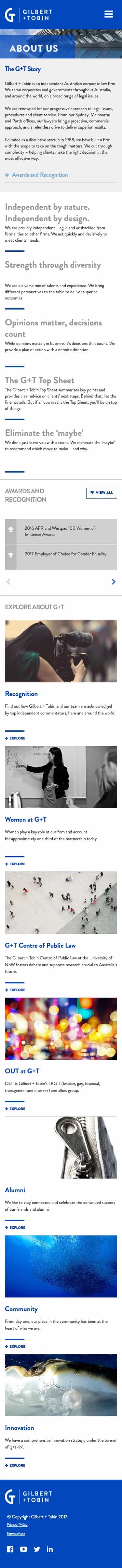 Gilbert + Tobin Lawyers | Frontend Website Build about us page
