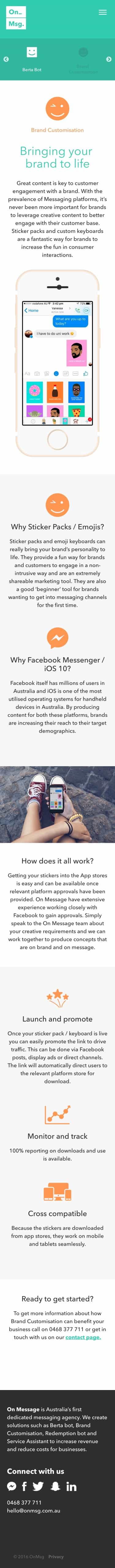 On Message | Website Build brand customisation page