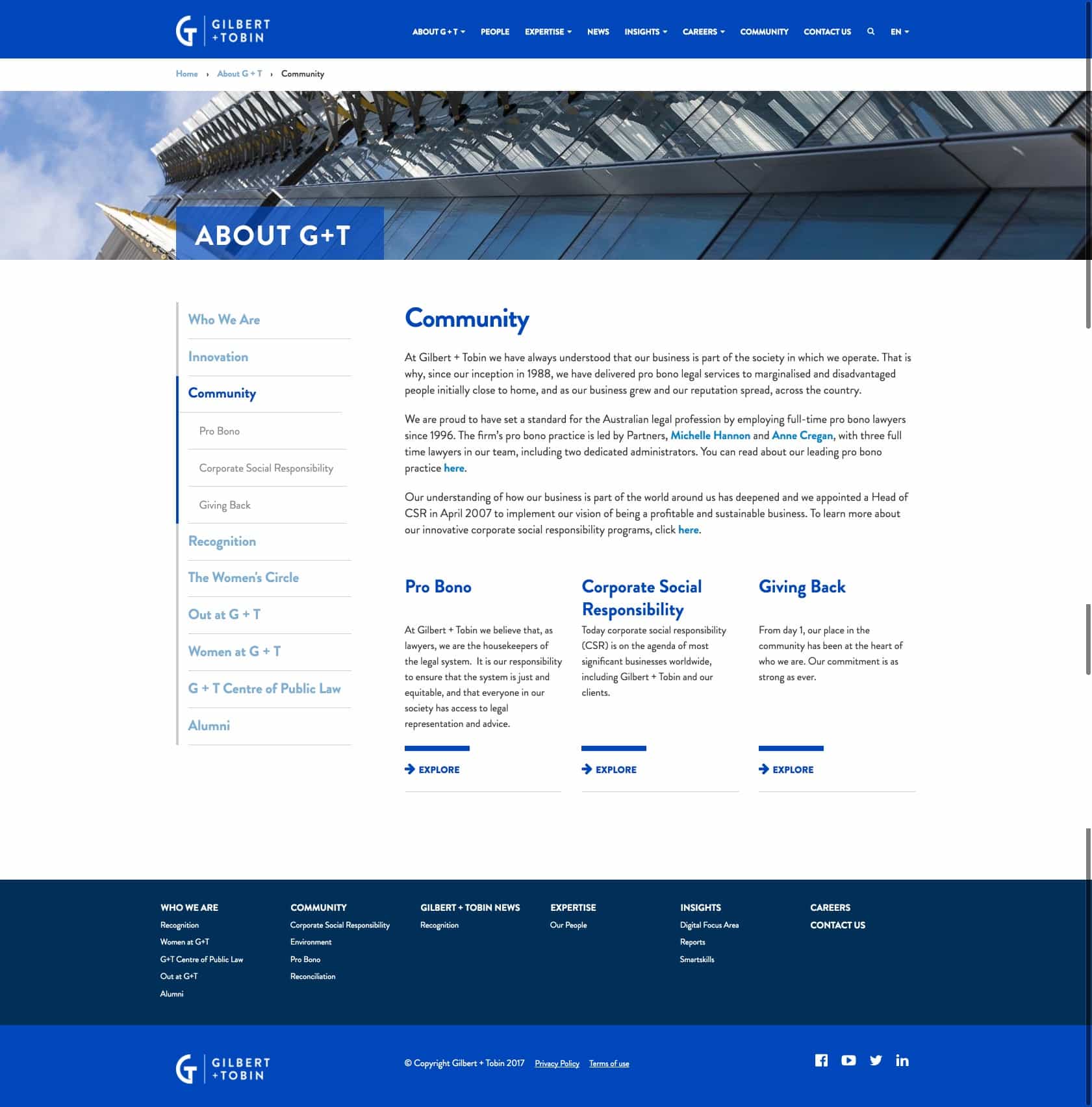 Gilbert + Tobin Lawyers | Frontend Website Build community page