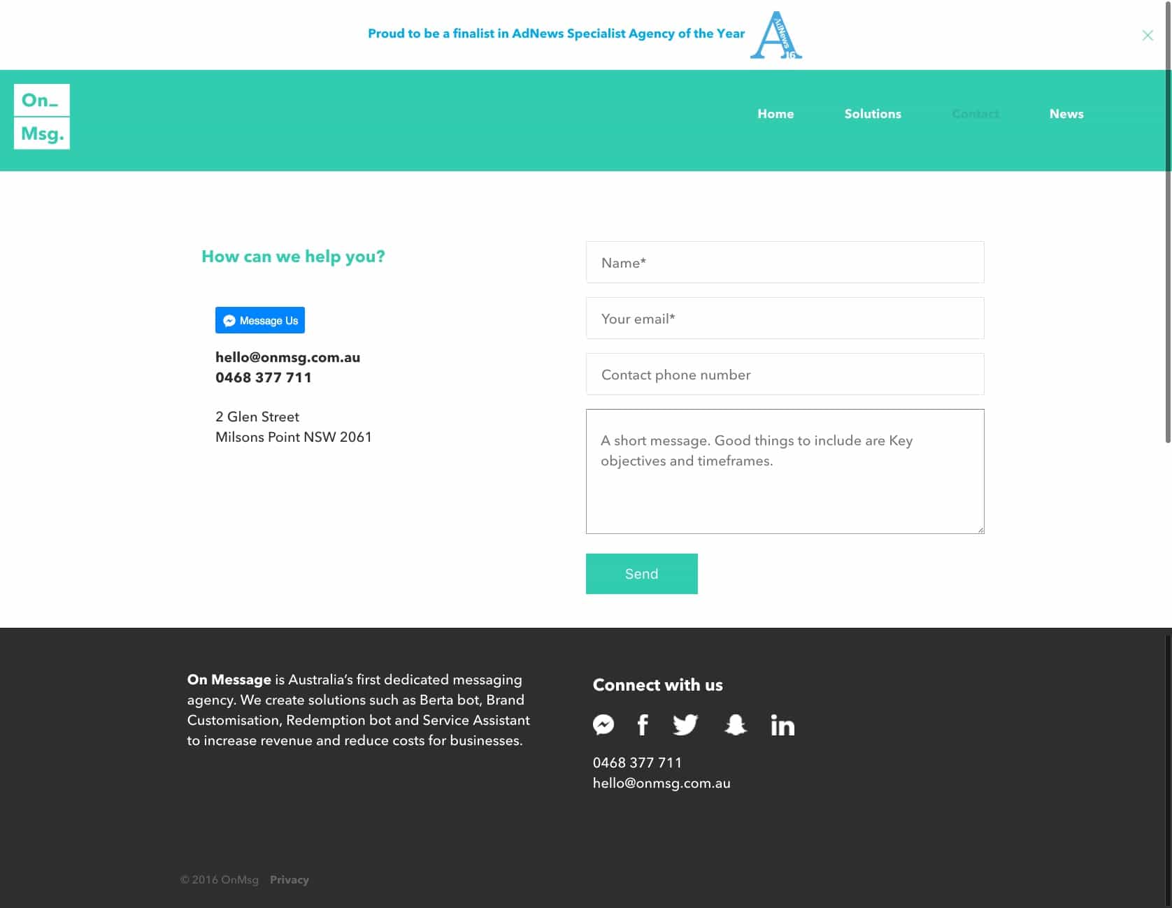 On Message | Website Build contact page
