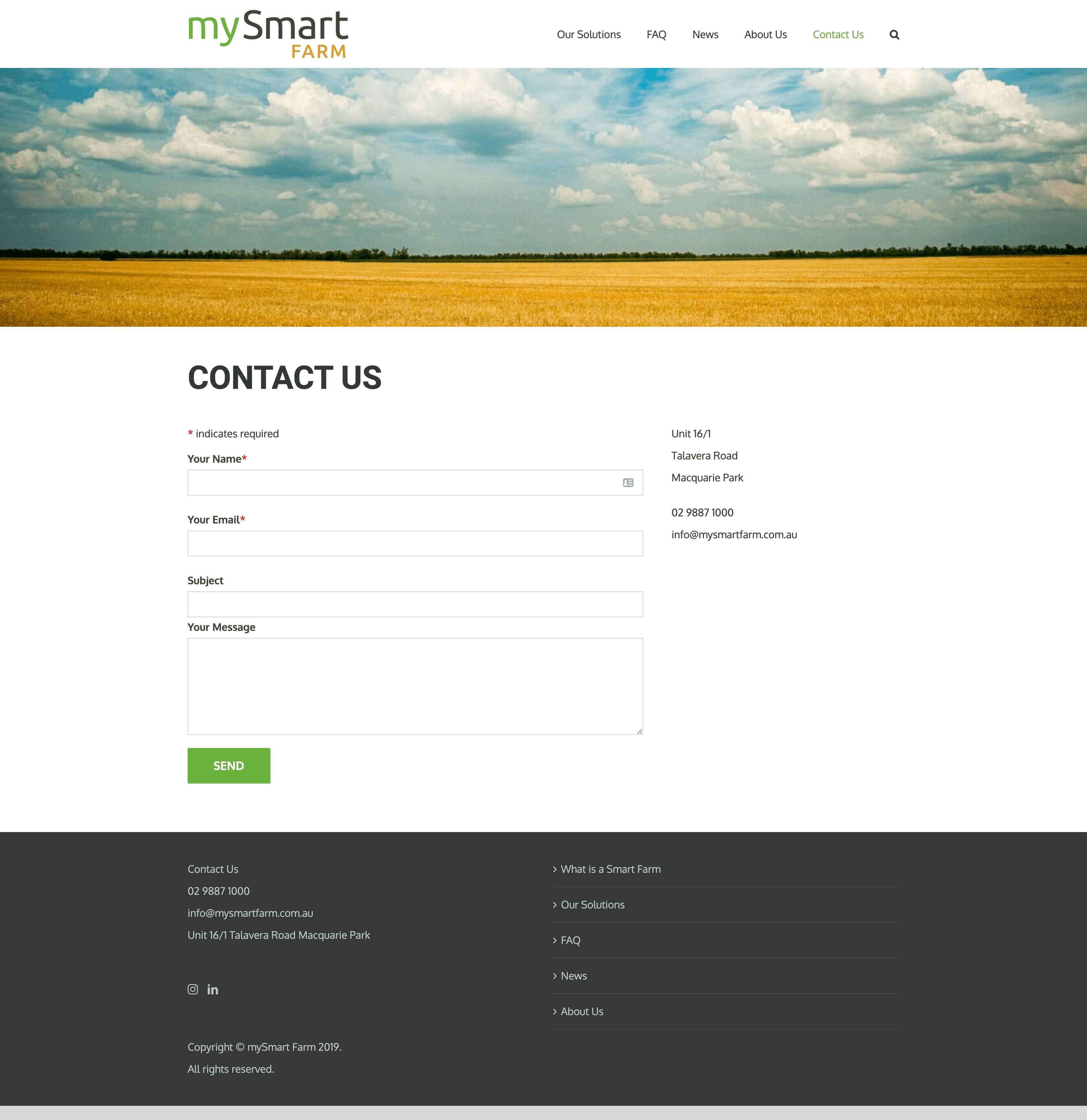 mySmart Farm | Website Build Contact us page