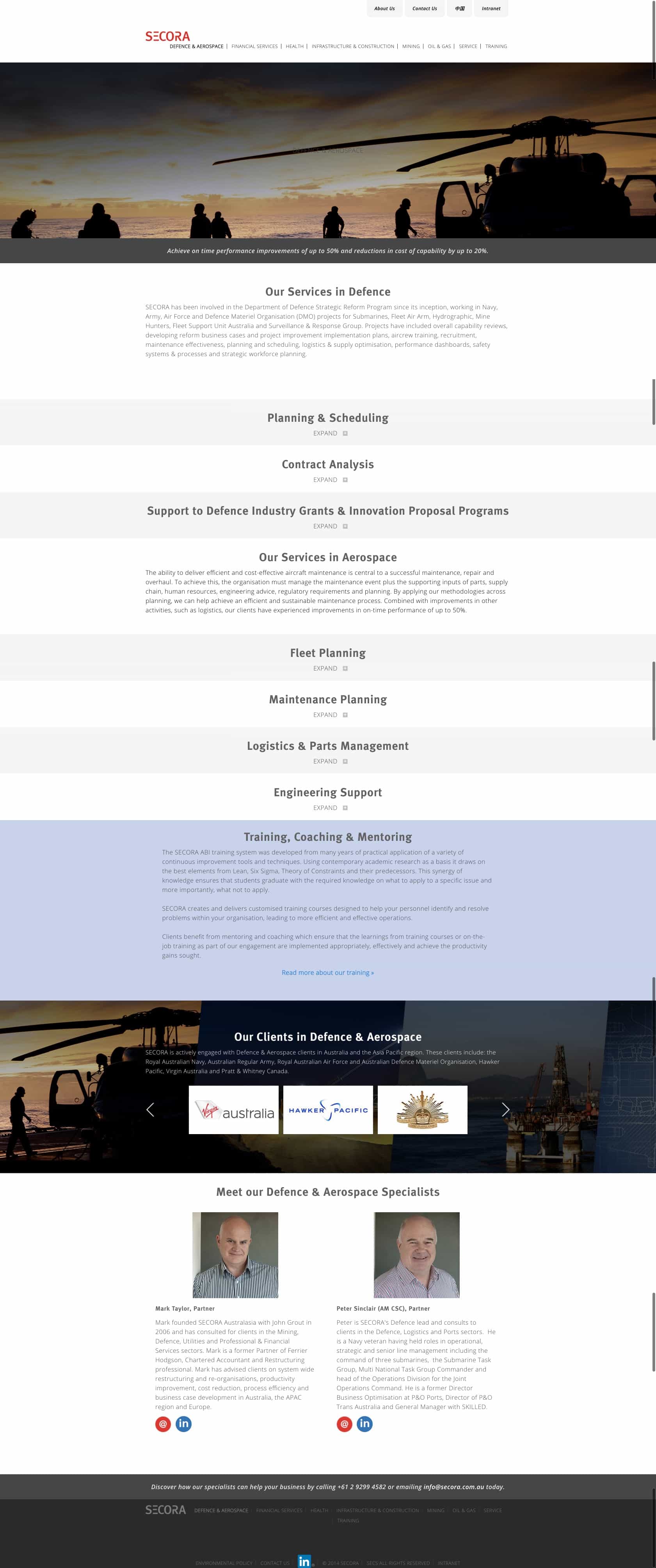 Secora | Website Build defence aerospace page