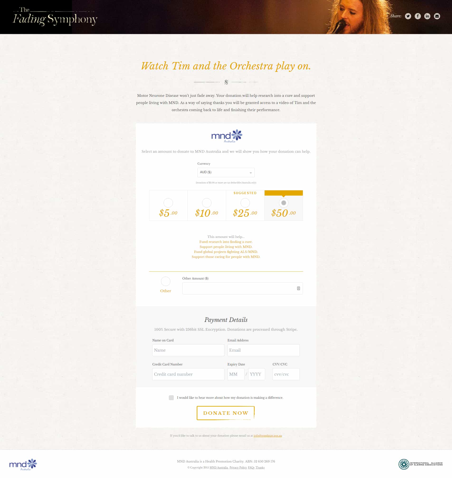 The Fading Symphony | Website Build donate page