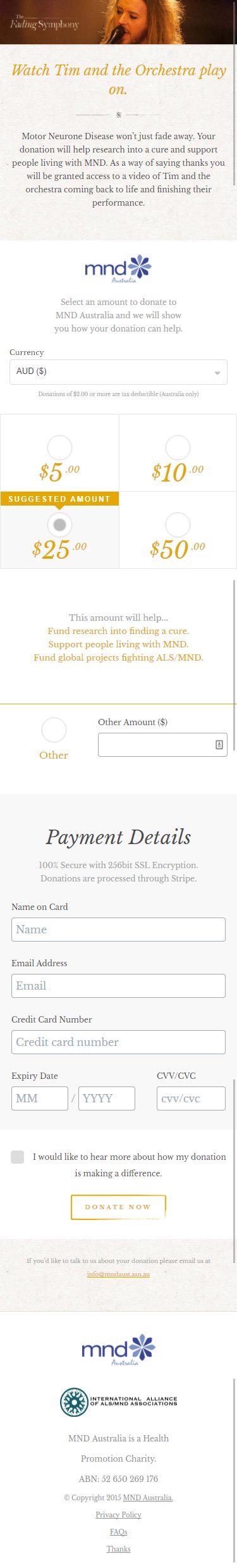 The Fading Symphony | Website Build donate page