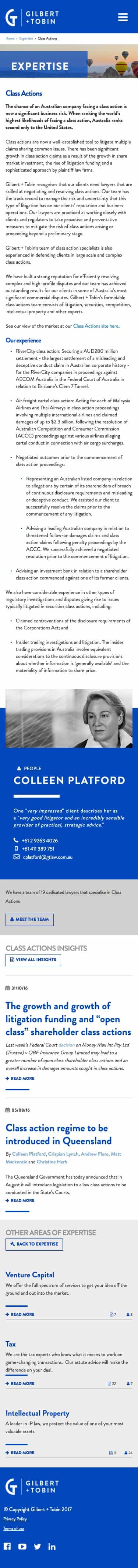 Gilbert + Tobin Lawyers | Frontend Website Build expertise detail page