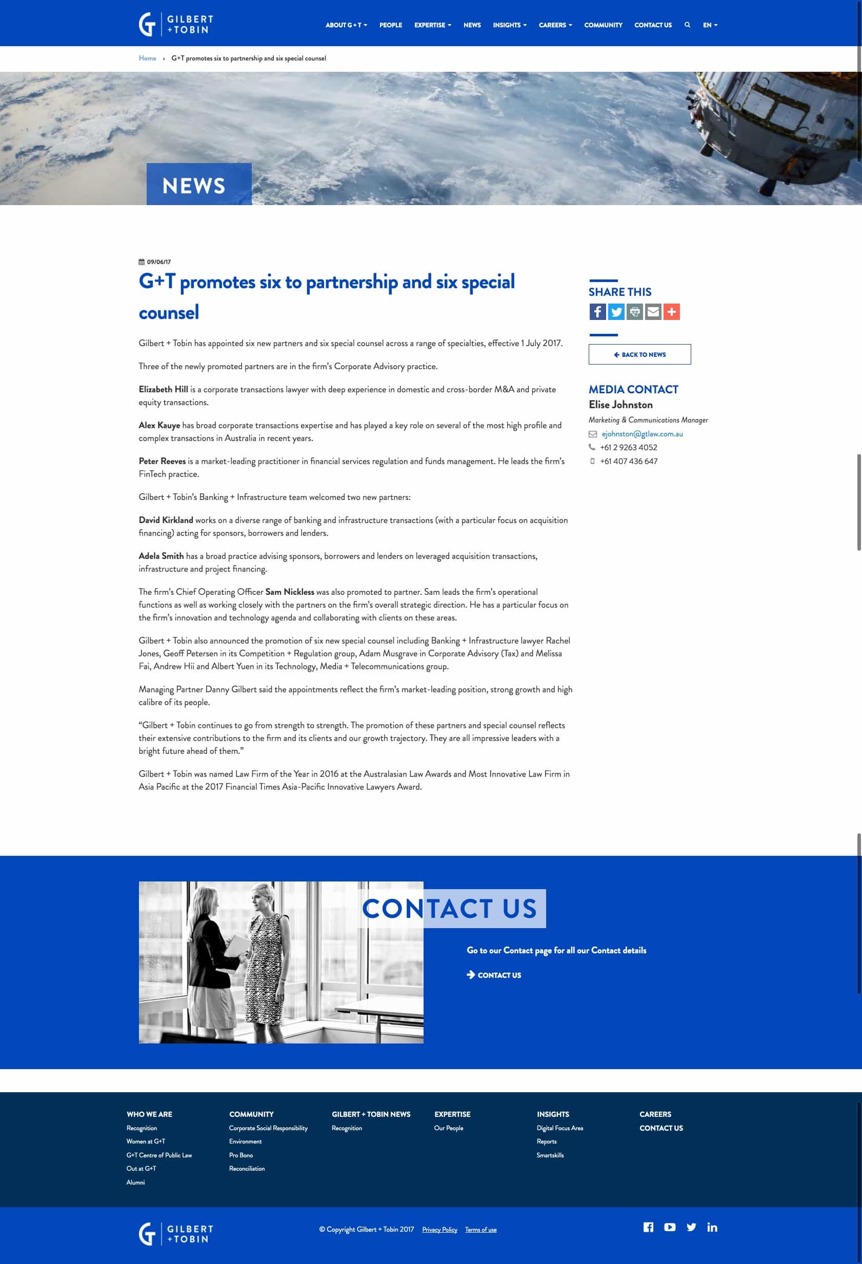 Gilbert + Tobin Lawyers | Frontend Website Build news detail page