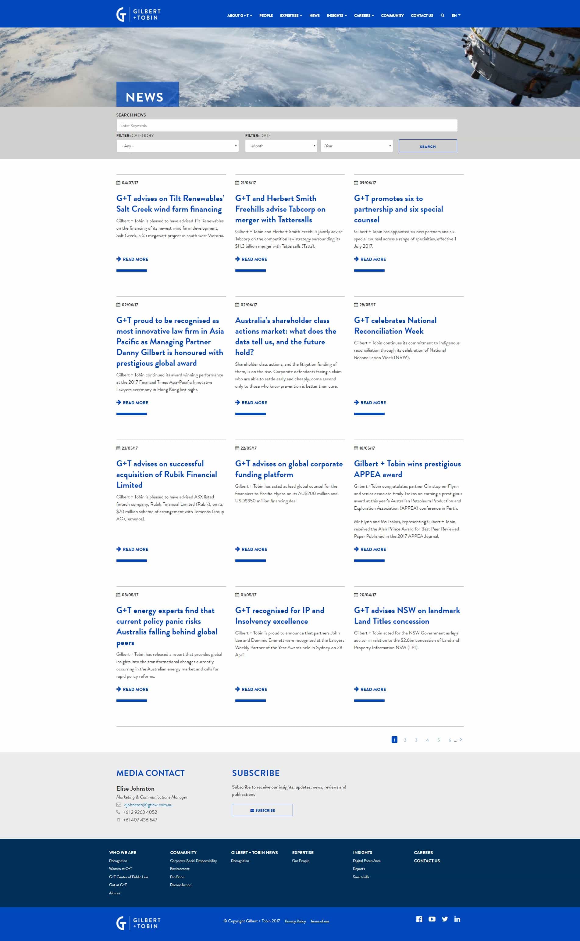 Gilbert + Tobin Lawyers | Frontend Website Build news page