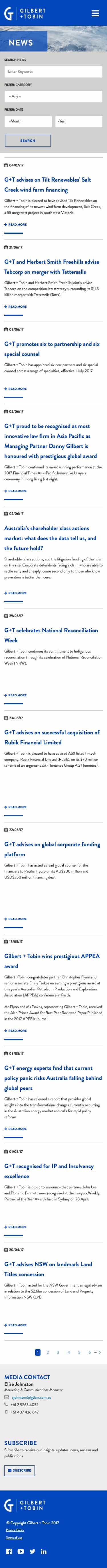 Gilbert + Tobin Lawyers | Frontend Website Build news page