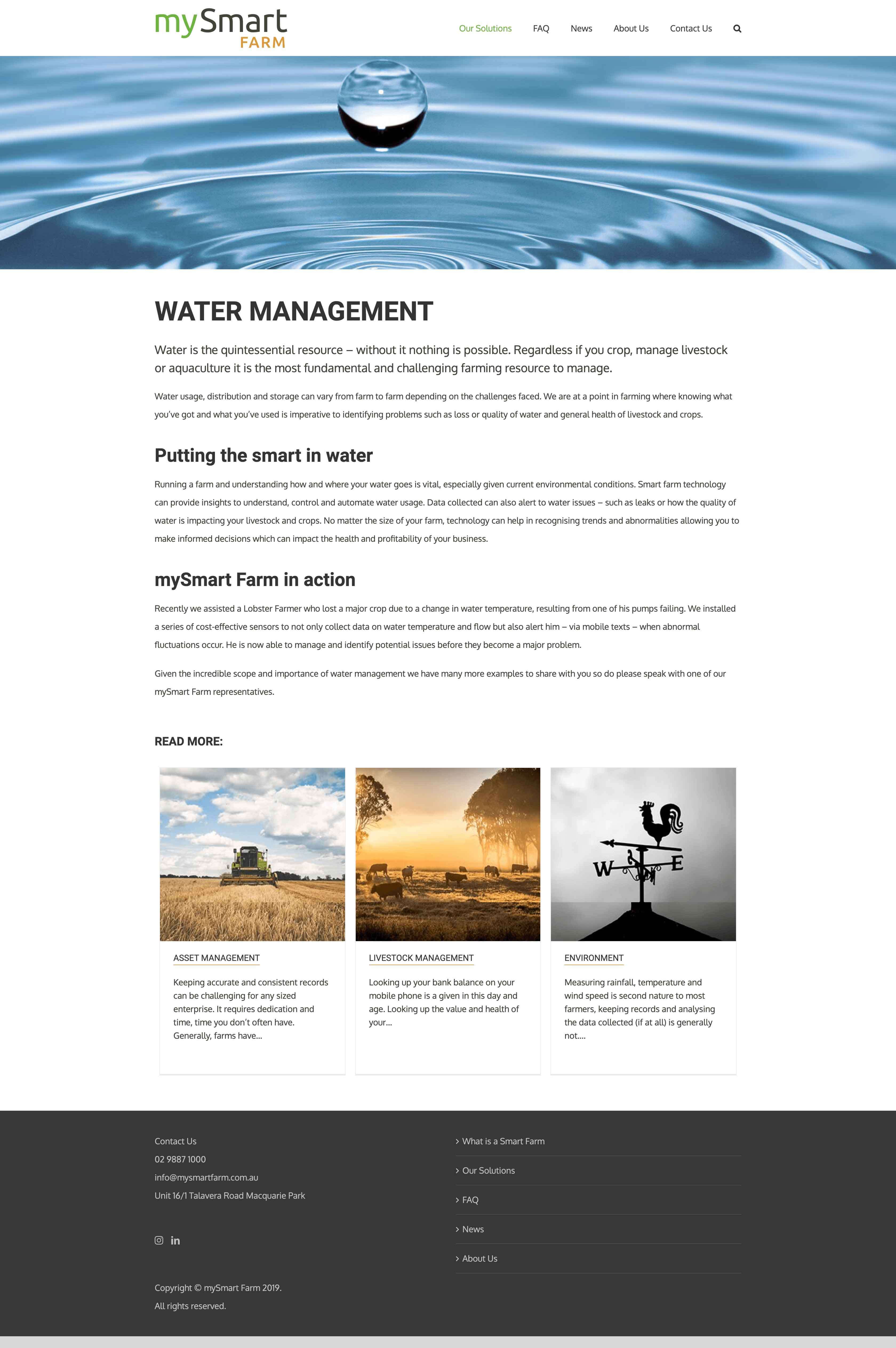 mySmart Farm | Website Build Solutions - Water Management Page