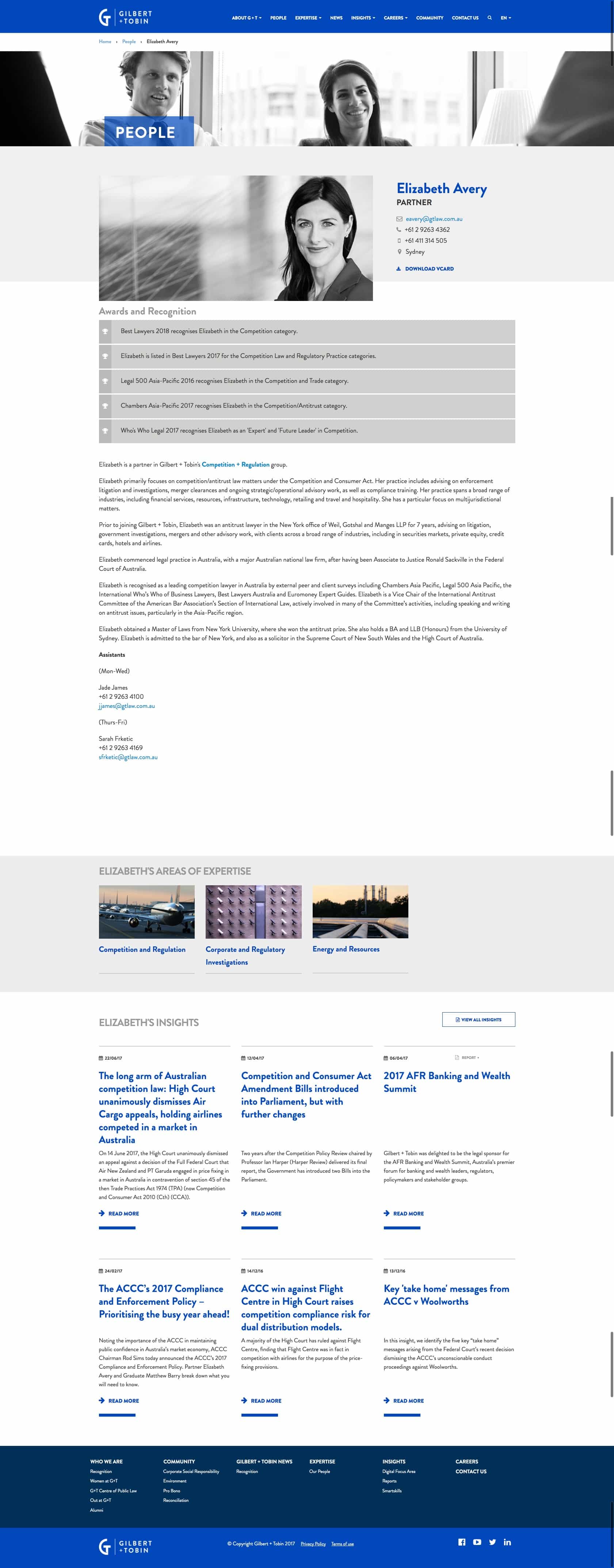 Gilbert + Tobin Lawyers | Frontend Website Build people detail