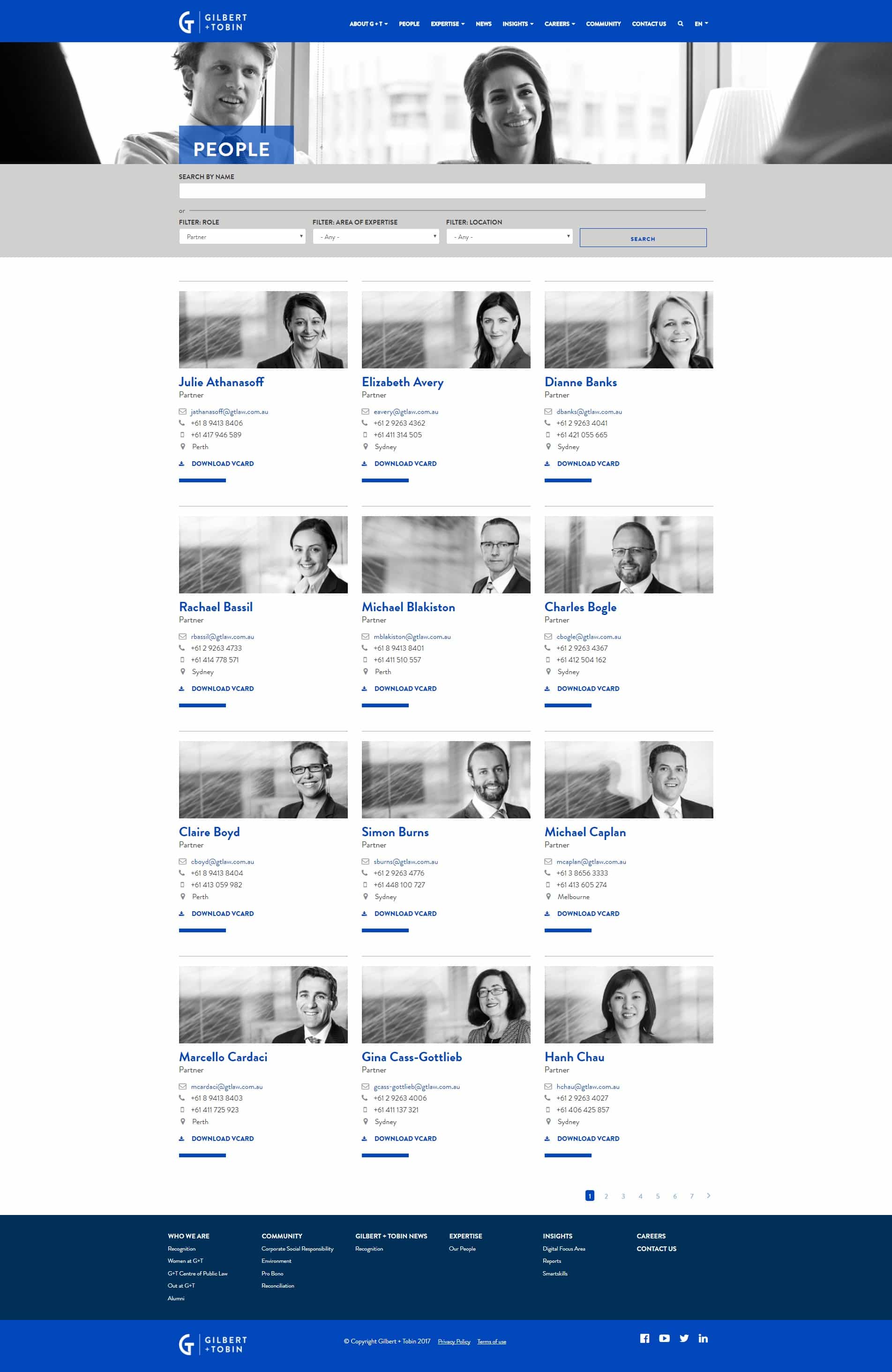 Gilbert + Tobin Lawyers | Frontend Website Build people page