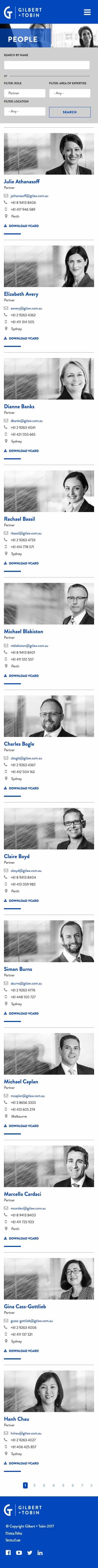 Gilbert + Tobin Lawyers | Frontend Website Build people page