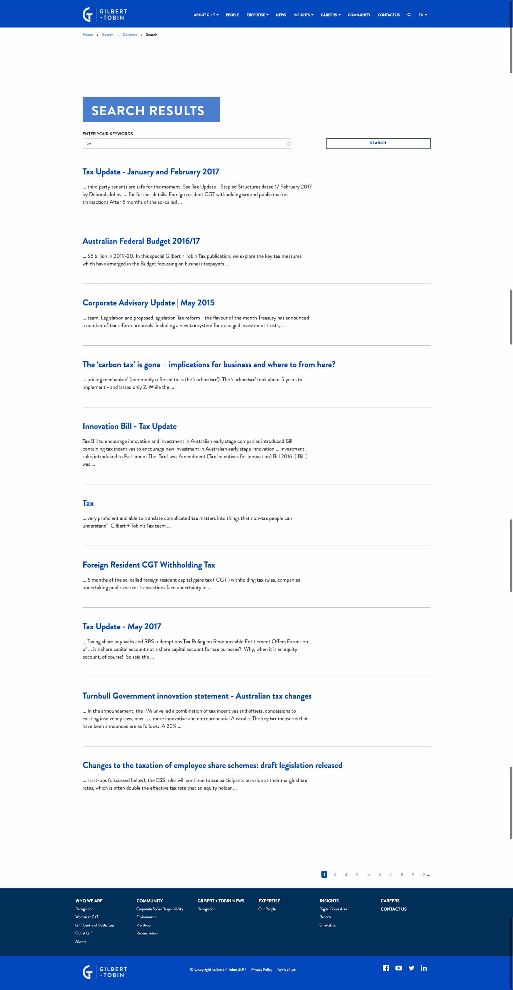 Gilbert + Tobin Lawyers | Frontend Website Build search page