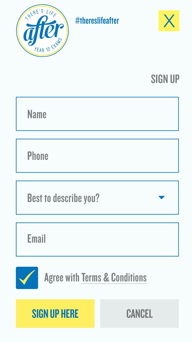 There’s Life After Year 12 Exams | Website Build sign up page